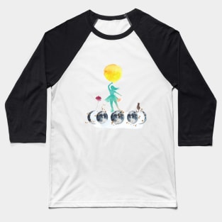 The petite Ballerina, Moon, Rose and Cat Baseball T-Shirt